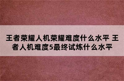 王者荣耀人机荣耀难度什么水平 王者人机难度5最终试炼什么水平